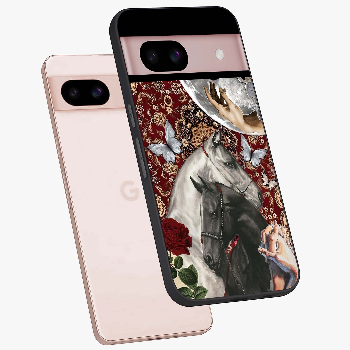 Moonlit Royal Stallion Glass Case displayed in angled mockup highlighting powerful stallion illustration with royal night aesthetic.