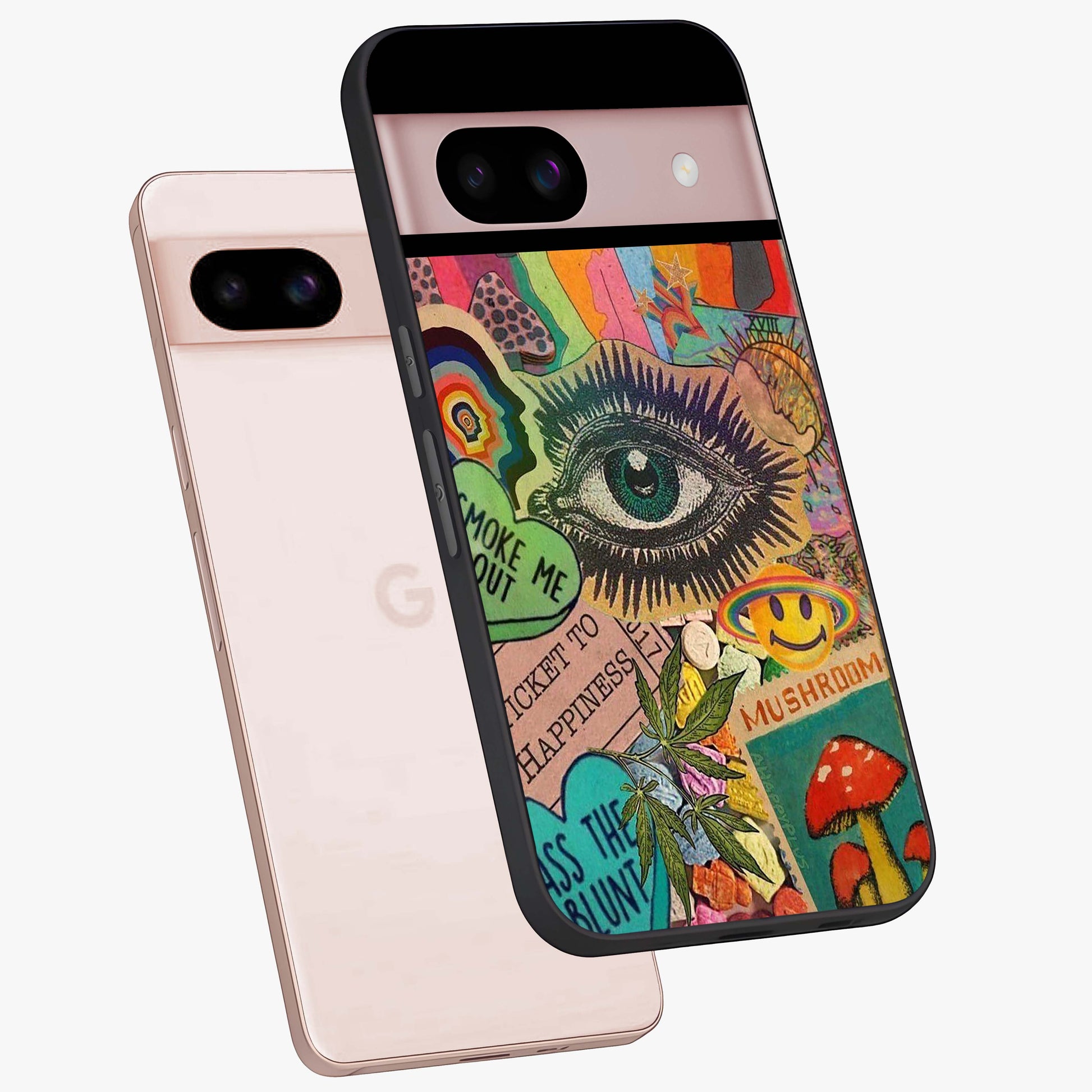Mystic Eye Wonderland Glass Case displayed in angled mockup highlighting magical eye illustration with dreamy aesthetic.
