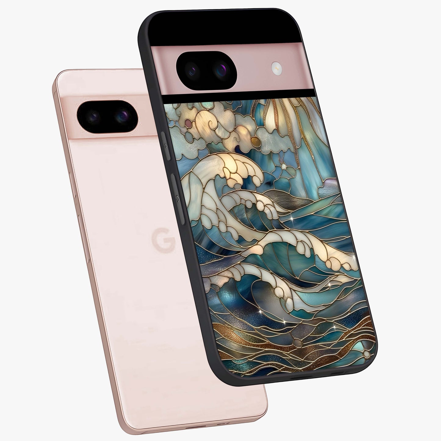 Oceanic Stained Printed Glass Case displayed in angled mockup highlighting colorful aquatic design with artistic aesthetic style.