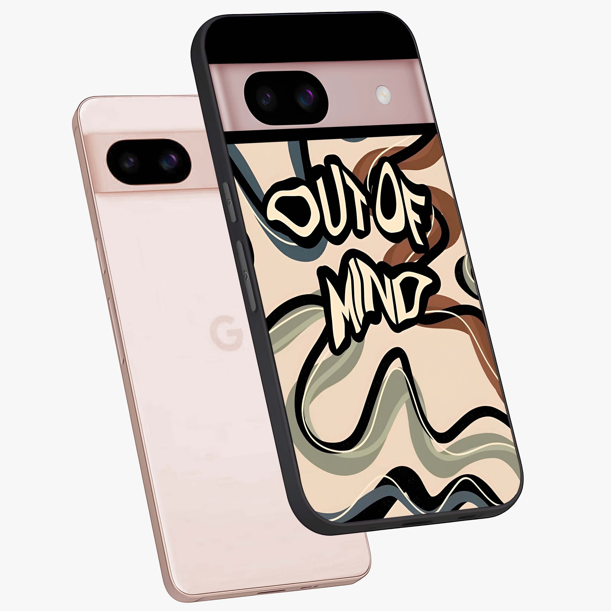 Out Of Mind Glass Case displayed in angled mockup highlighting bold statement design with modern artistic aesthetic.