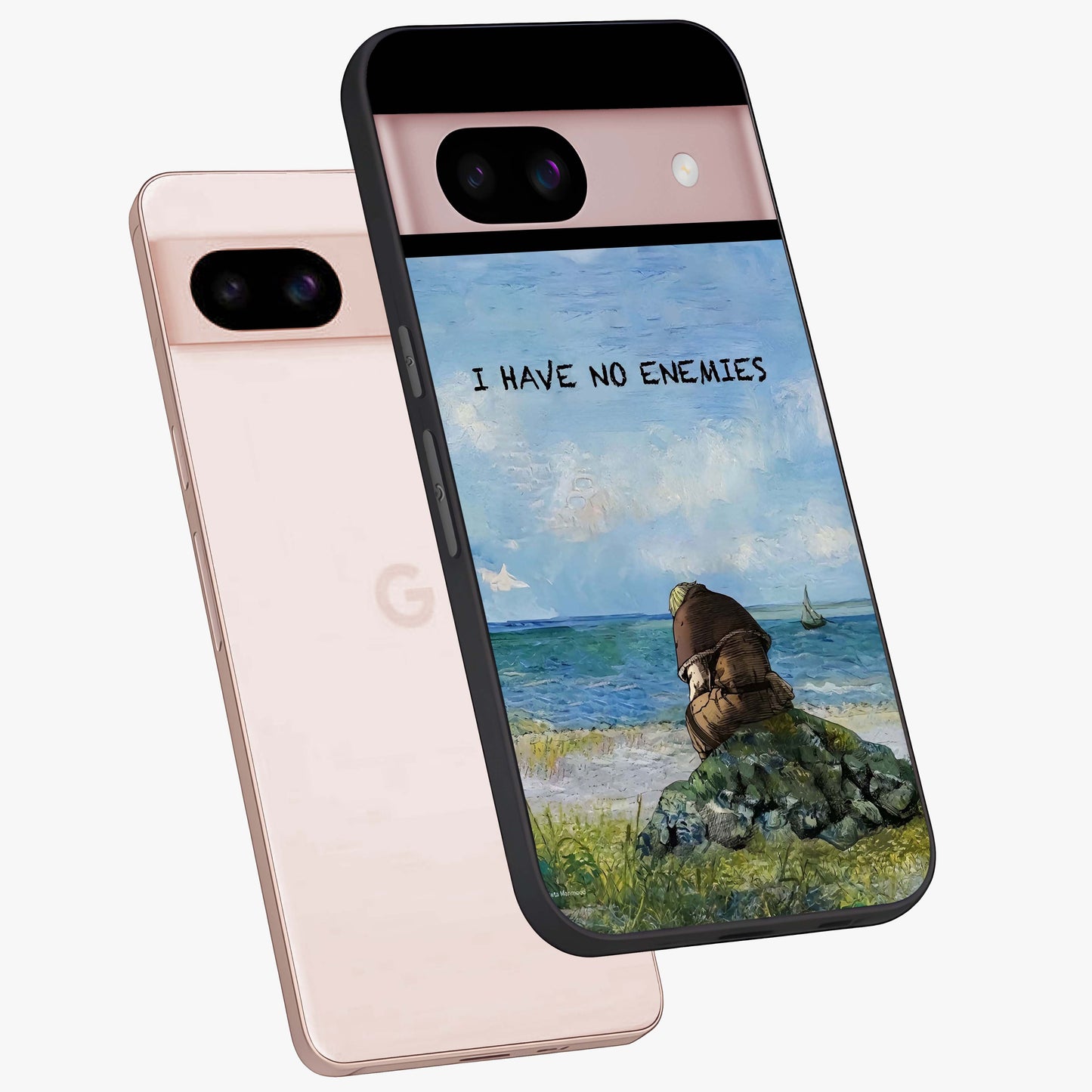 Peace Beyond War Glass Case displayed in angled mockup highlighting meaningful message design with artistic aesthetic style.