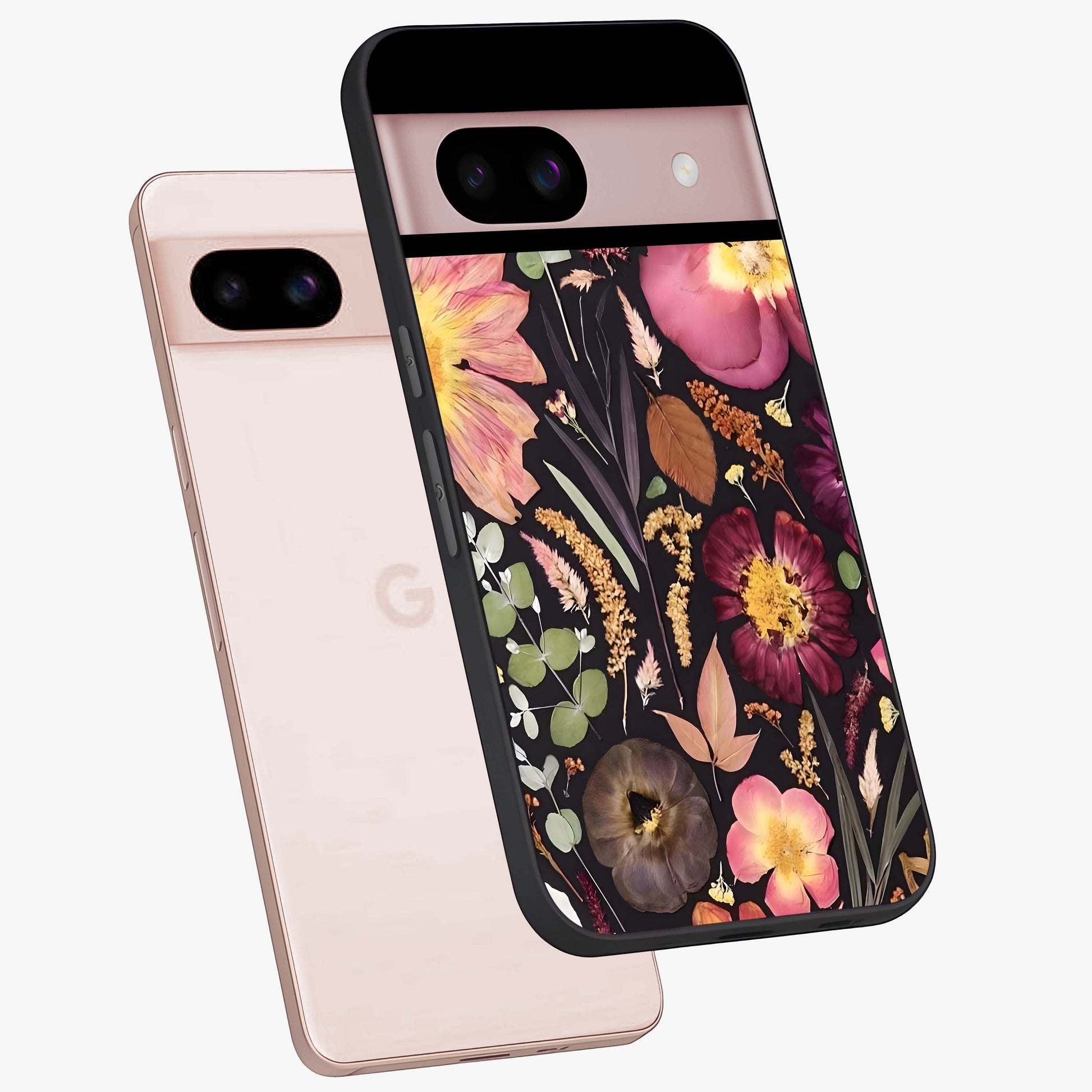 Petal Dream Tapestry Glass Case displayed in angled mockup highlighting decorative petal pattern with elegant botanical aesthetic.