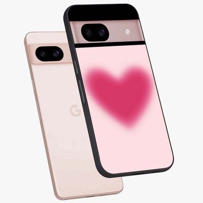 Pink Aura Heart Glass Case displayed in angled mockup highlighting vibrant pink heart design with dreamy aura aesthetic.