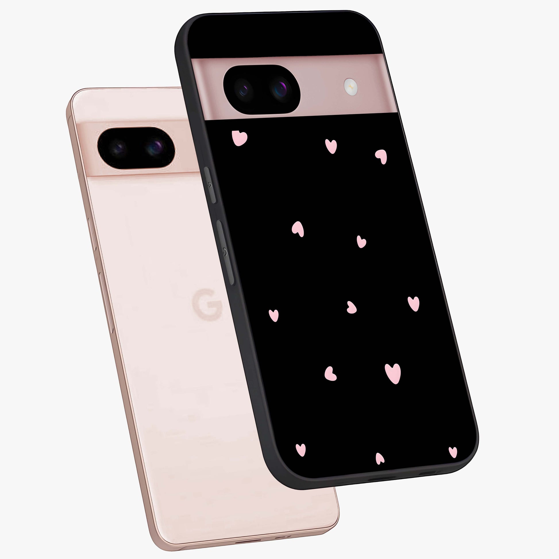 Pink Love Drops Glass Case displayed in angled mockup highlighting cute love drop design with vibrant pink aesthetic.