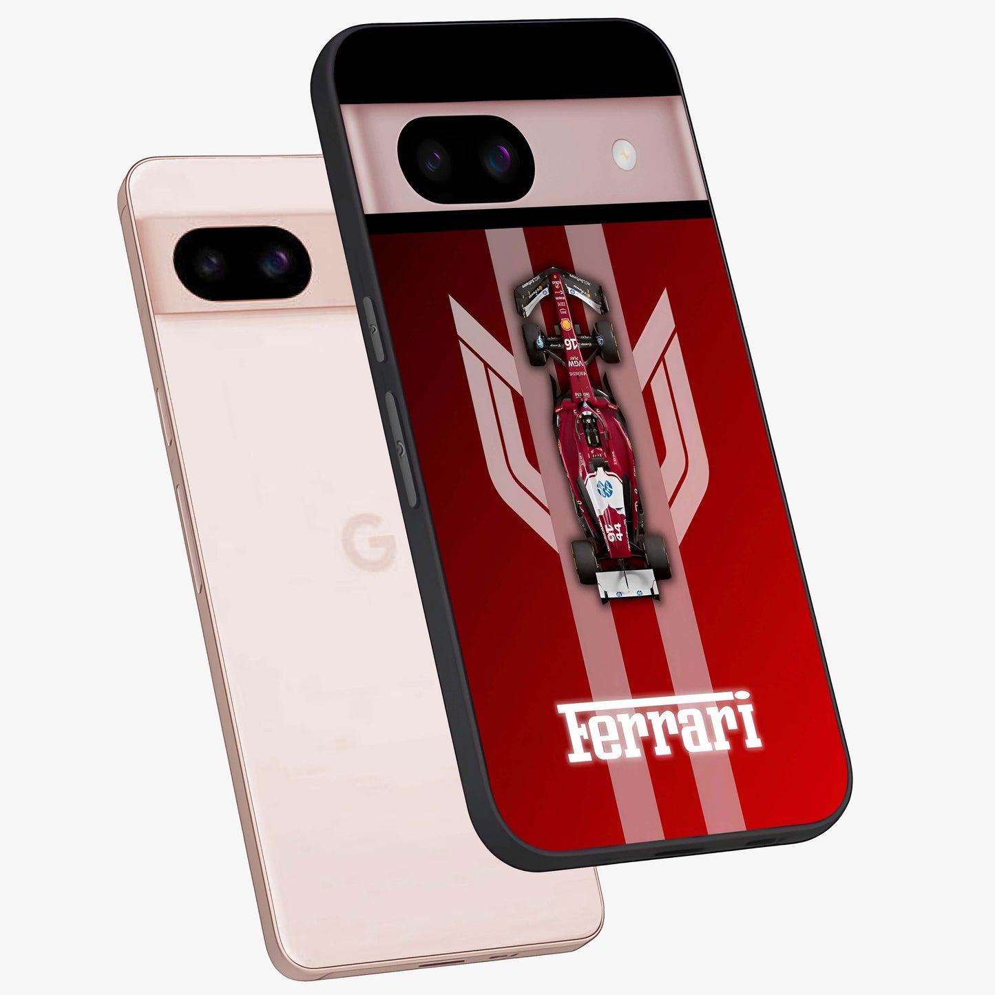 Red Ferrari F1 Vertical Glass Case displayed in angled mockup highlighting high speed racing design with bold automotive aesthetic.
