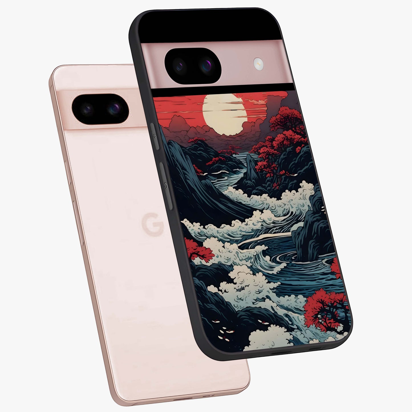 Red Sunset Scenery Glass Case displayed in angled mockup highlighting glowing sunset sky design with scenic aesthetic.