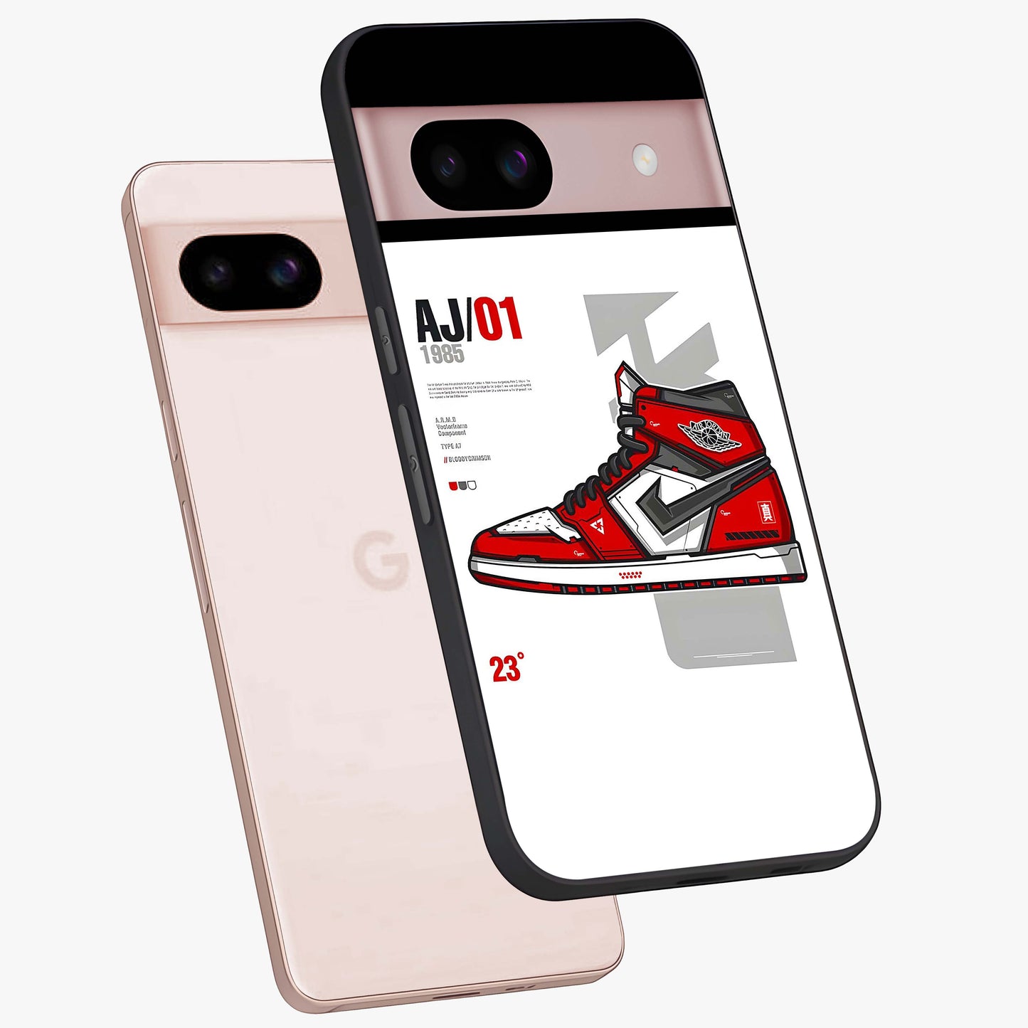 Retro Sneaker Blueprint Glass Case displayed in angled mockup highlighting detailed shoe design with sporty retro aesthetic.