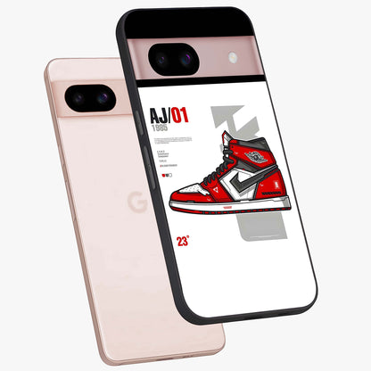 Retro Sneaker Blueprint Glass Case displayed in angled mockup highlighting detailed shoe design with sporty retro aesthetic.