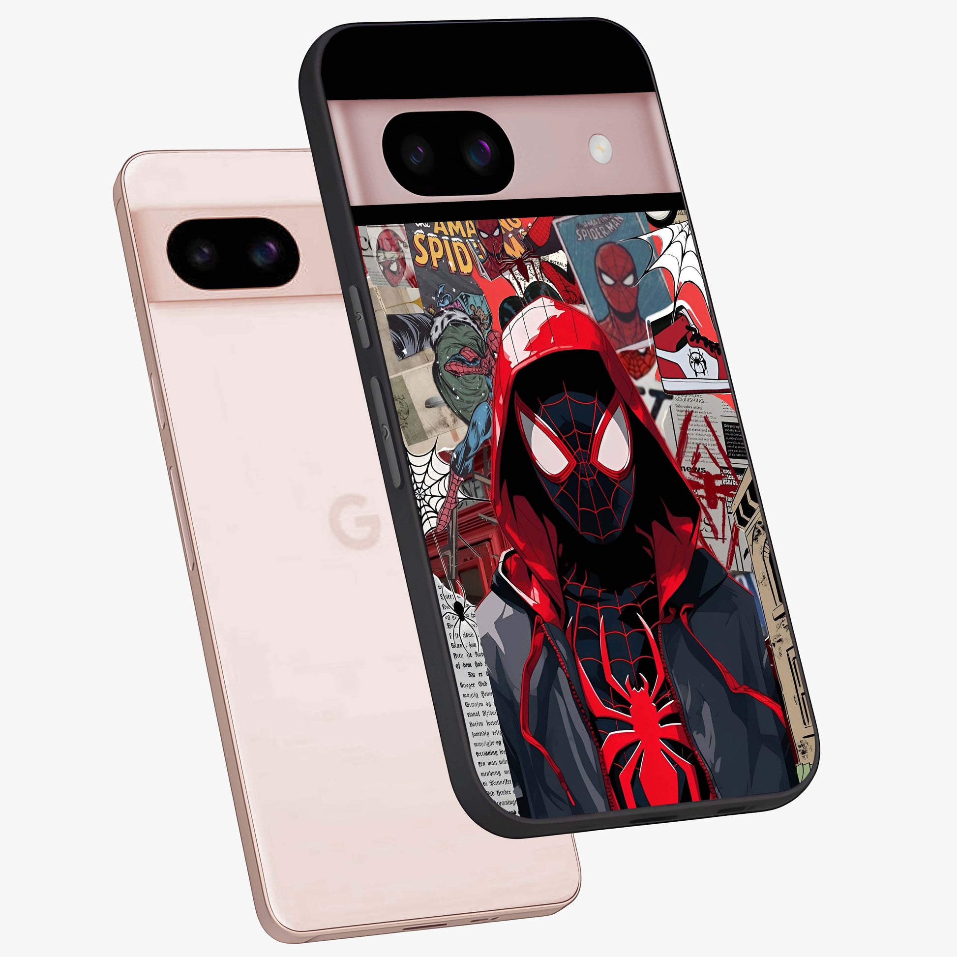 Spider Collage Street Glass Case displayed in angled mockup highlighting dynamic street style collage design with comic aesthetic.