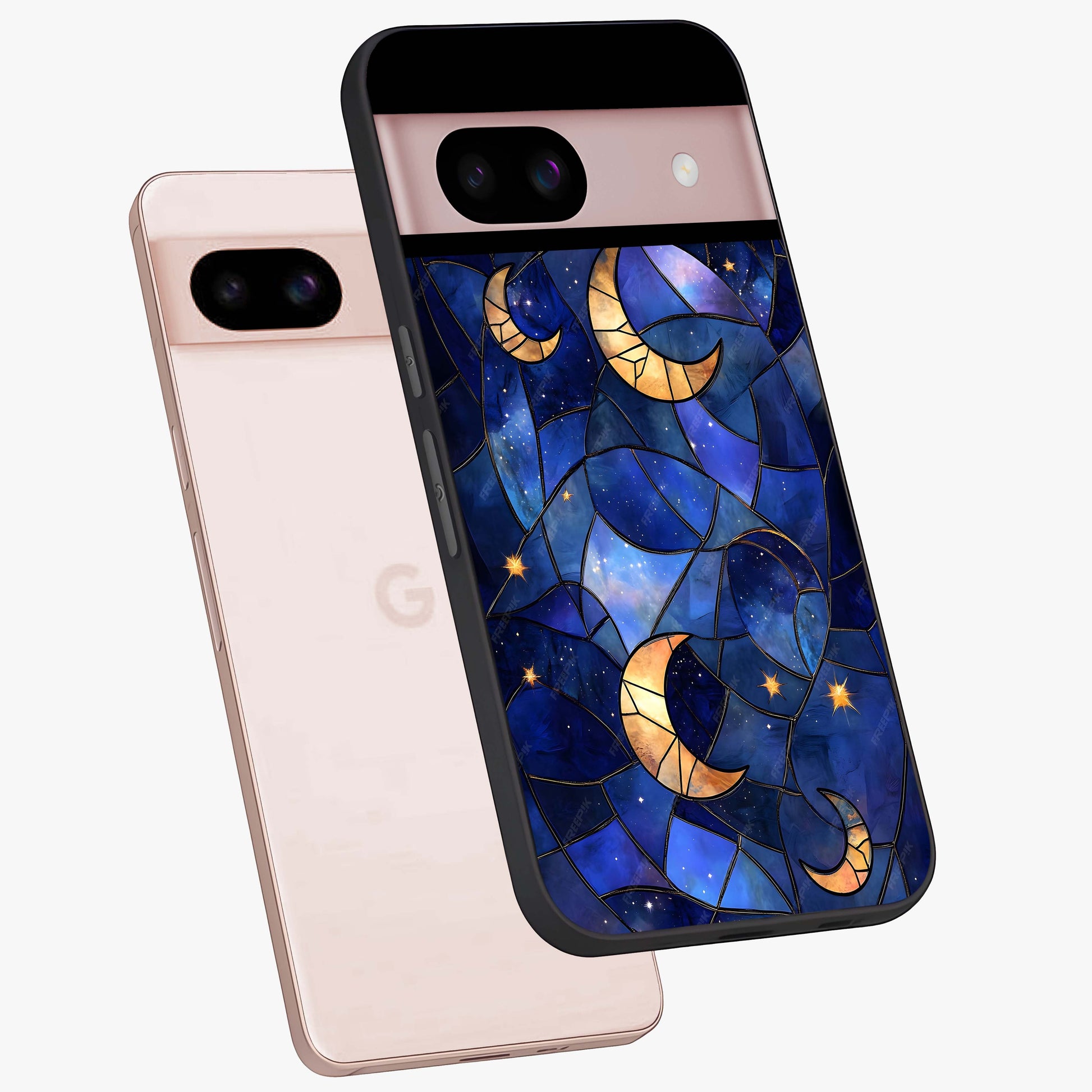 Starlit Sky Tapestry Glass Case displayed in angled mockup highlighting celestial night pattern with artistic aesthetic style.