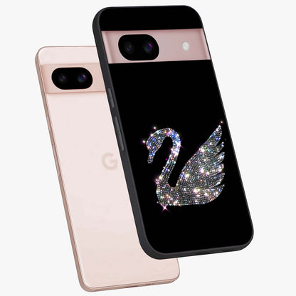 Starlit Swan Grace Glass Case displayed in angled mockup highlighting elegant swan illustration with dreamy celestial aesthetic.
