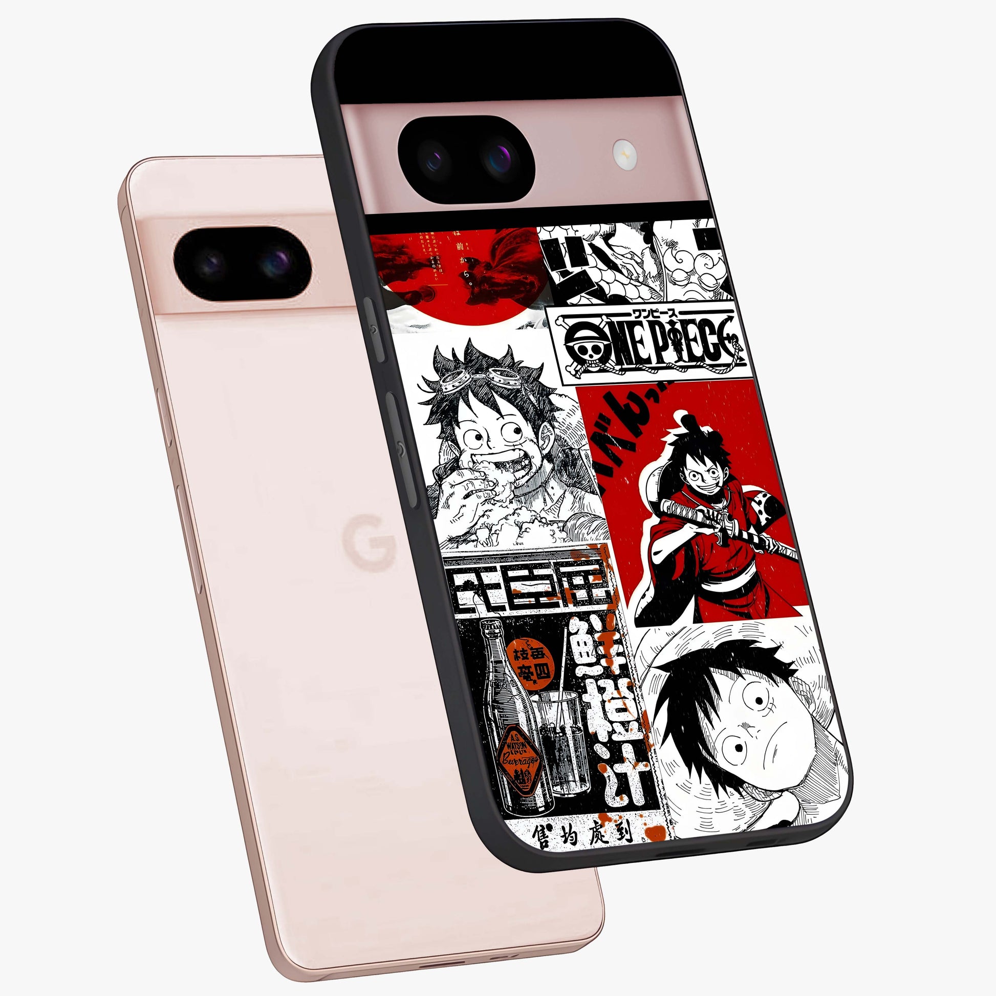 Strawhat Chaos Panels Glass Case displayed in angled mockup highlighting vibrant anime collage design with action aesthetic.