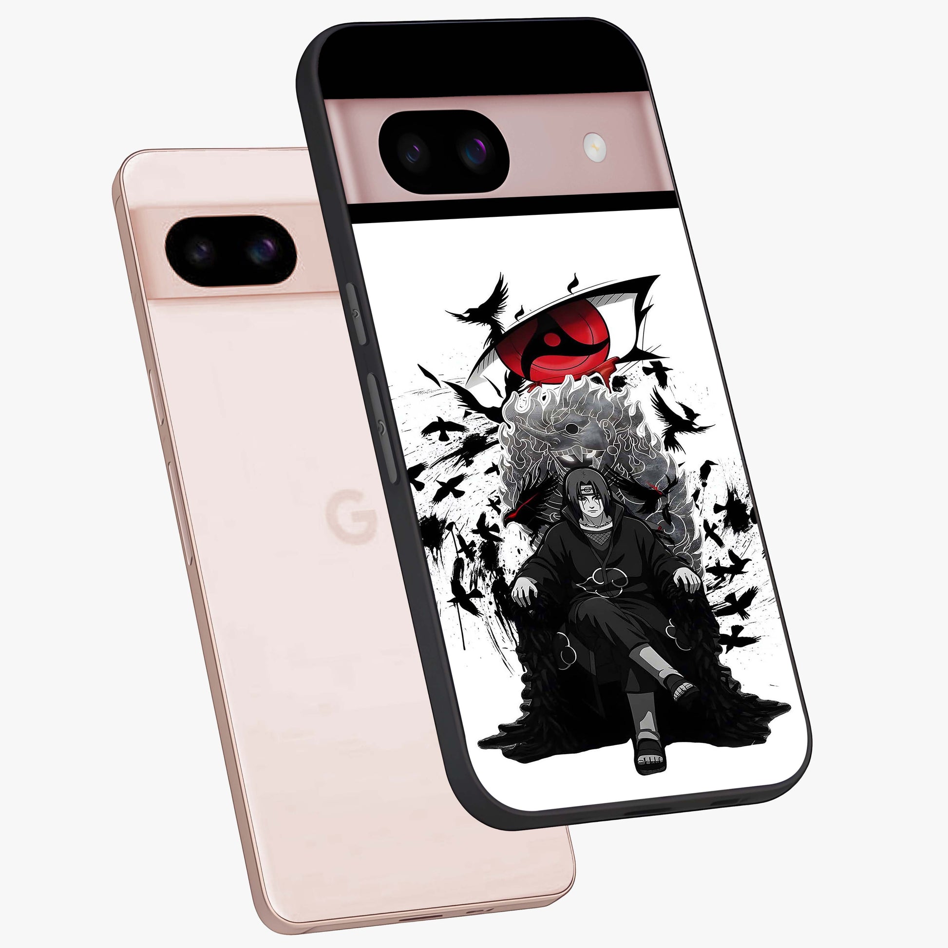 Uchiha Shadow Throne Glass Case displayed in angled mockup highlighting glowing aquatic design with celestial aesthetic.