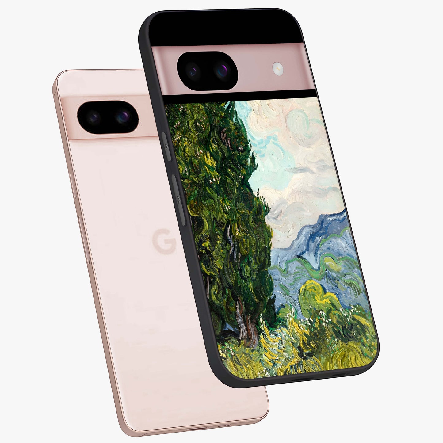 Van Gogh Vintage Art Glass Case displayed in angled mockup highlighting textured brushstroke design with classic aesthetic.