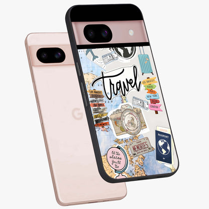 Wanderlust Journal Glass Case displayed in angled mockup highlighting adventure themed design with aesthetic travel vibe.