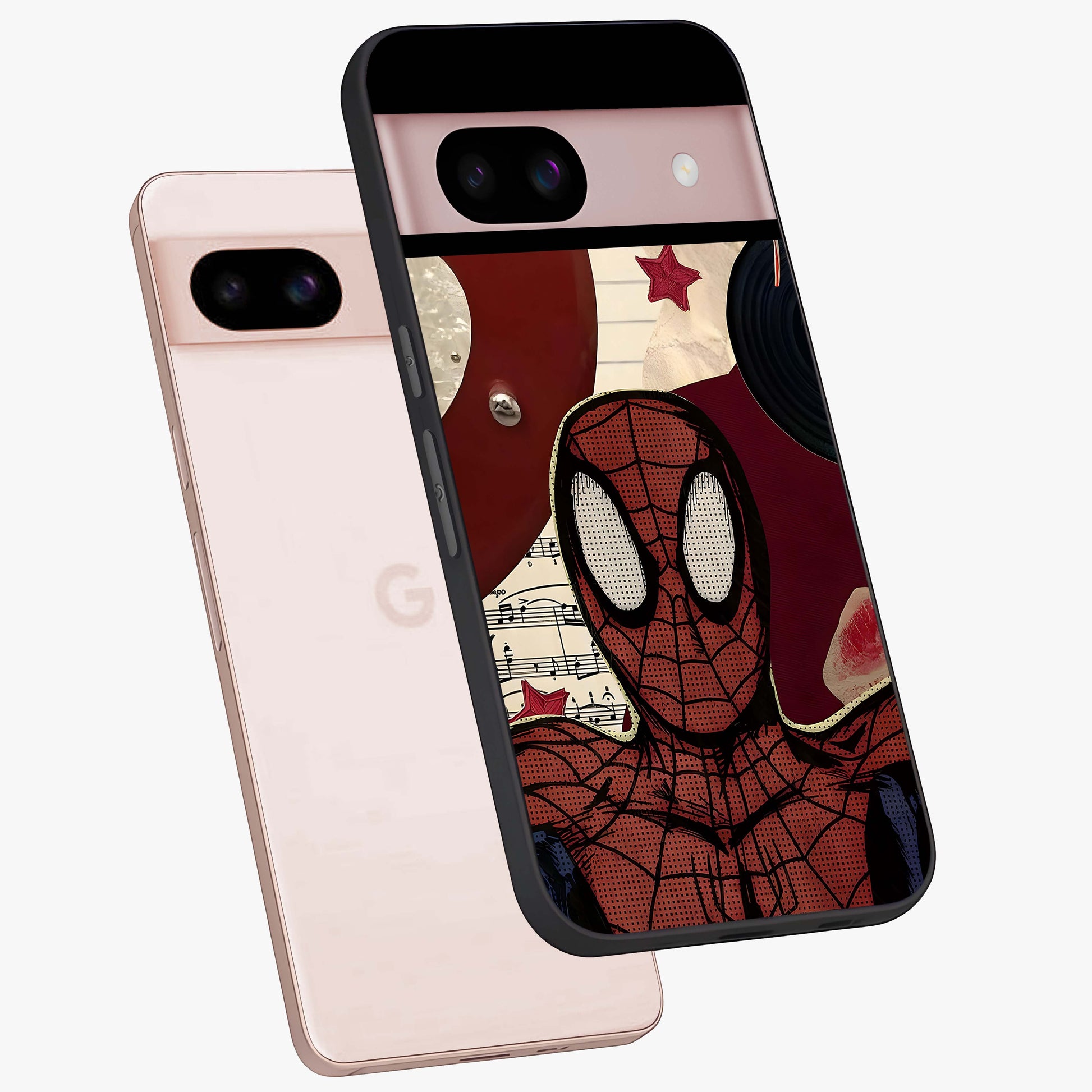 Web Warrior Vibes Glass Case displayed in angled mockup highlighting dynamic web design with comic style aesthetic.