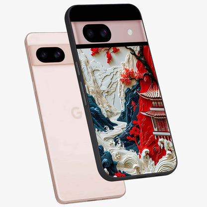 Whispers Of Sakura Waves Glass Case displayed in angled mockup highlighting flowing sakura design with soft floral aesthetic.