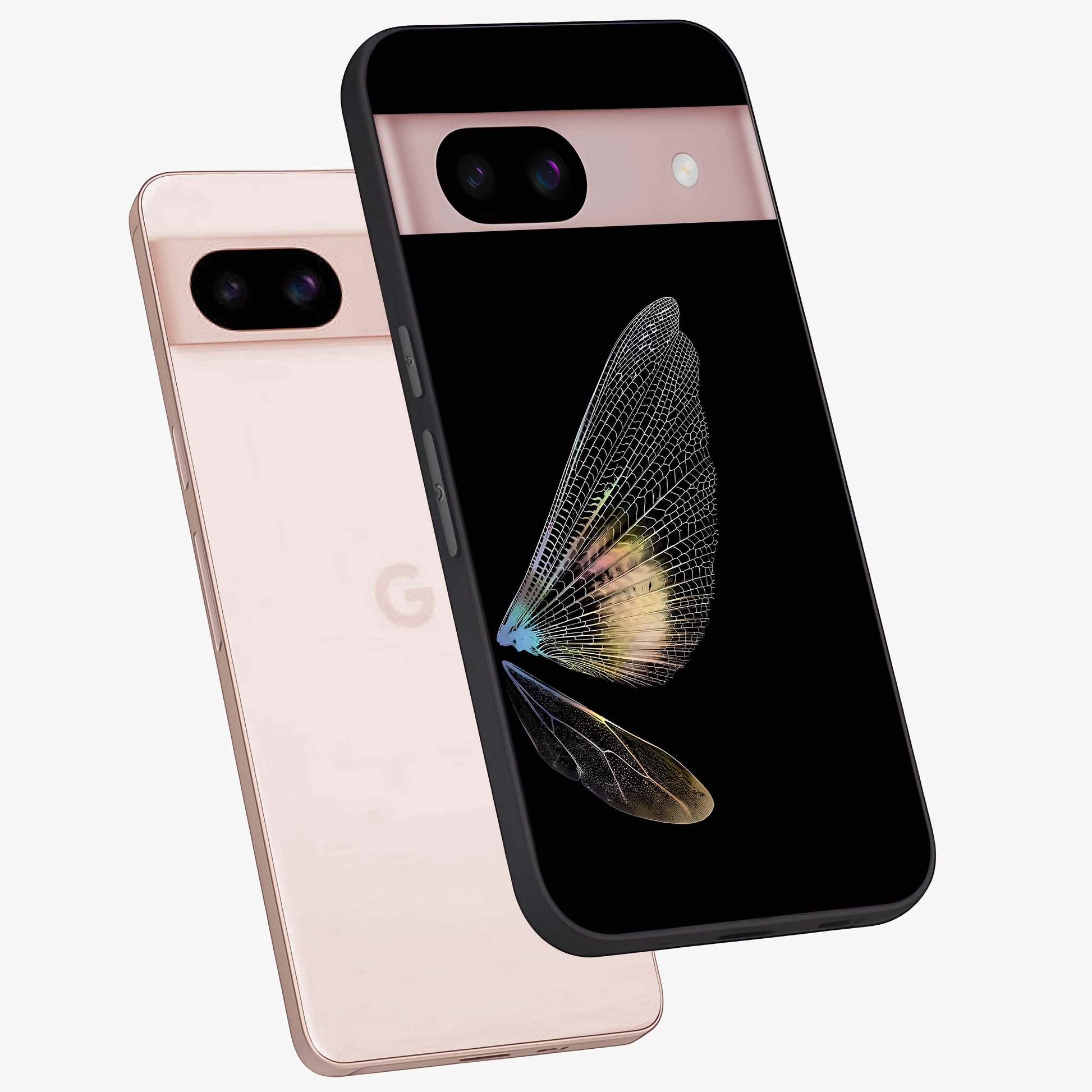 Whispers Of Wings Glass Case displayed in angled mockup highlighting soft feather design with celestial aesthetic style.