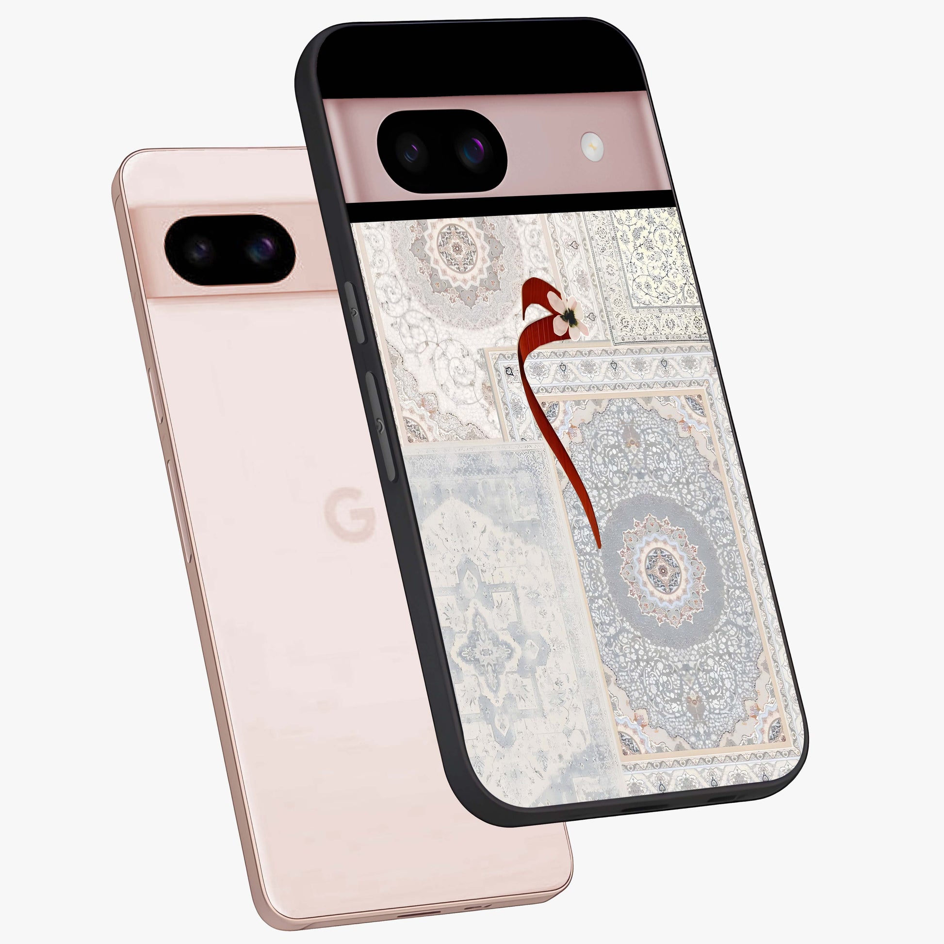 White Aesthetic Bow Glass Case displayed in angled mockup highlighting clean bow design with soft aesthetic style.