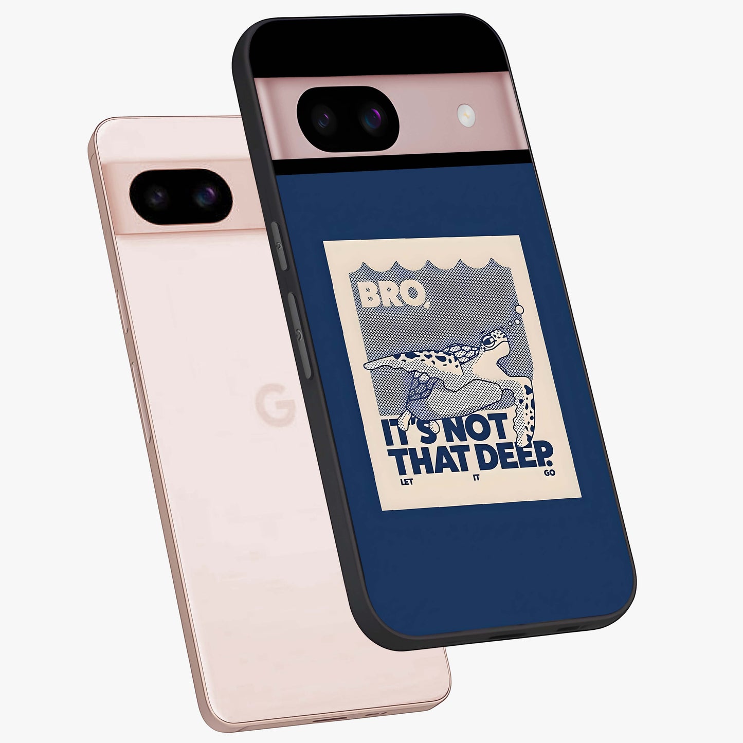 Worry Less Swim Glass Case displayed in angled mockup highlighting fun typography design with relaxed aesthetic style.