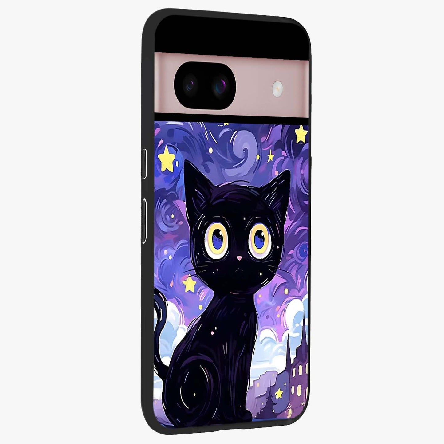 Abstract Cat Art Glass Case upright view showcasing creative feline illustration and aesthetic artistic style.