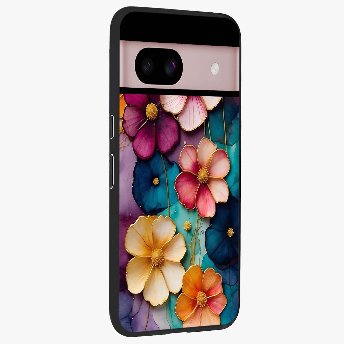 Artlyn Grace Flower Pattern Glass Case upright view showcasing graceful floral artwork with aesthetic botanical style.