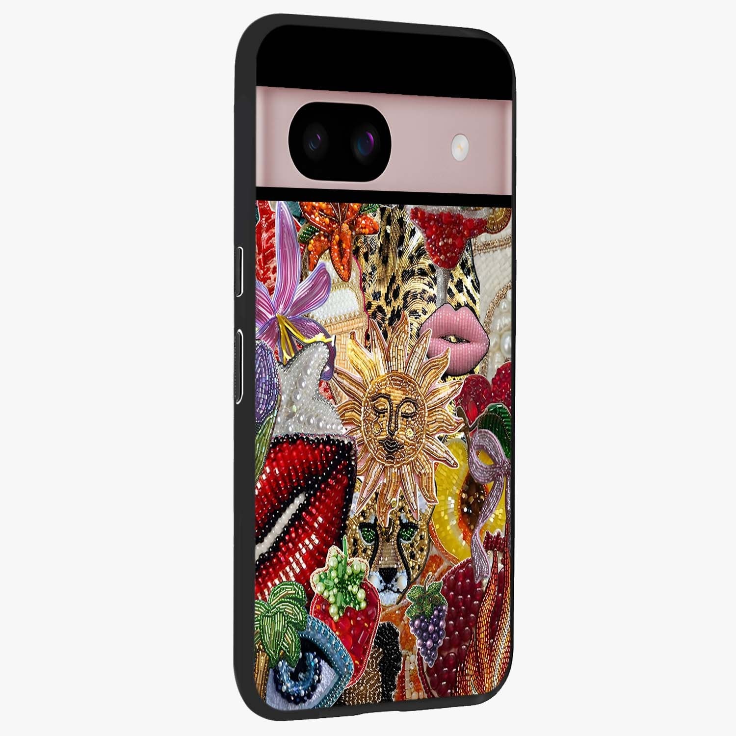 Beaded Fashion Jungle Glass Case upright view showcasing tropical jungle aesthetic with decorative bead elements.