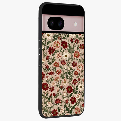 Biege Flower With Leaf Glass Case upright view showcasing delicate beige flower illustration with clean botanical style.