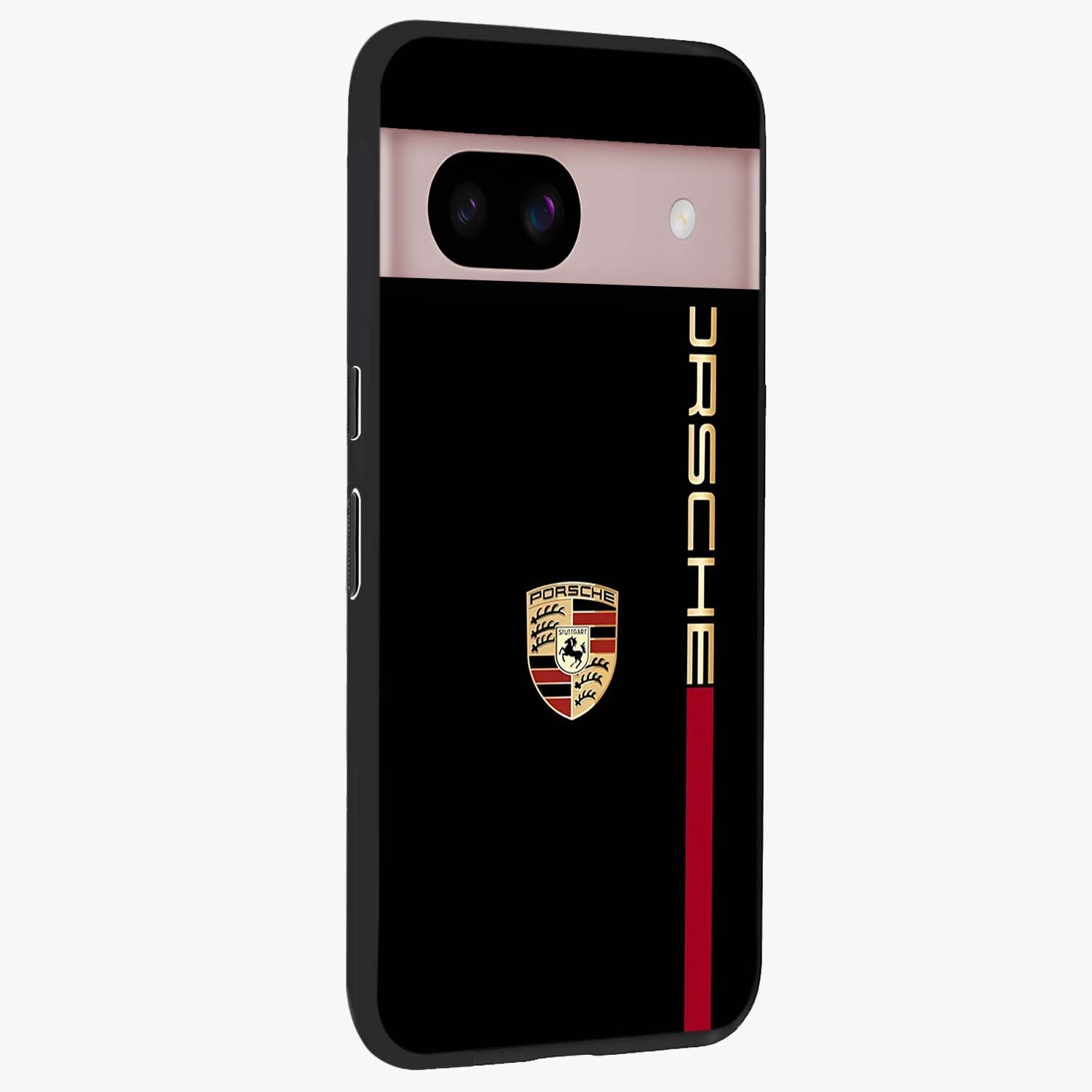 Black Minimal Porsche Glass Case upright view showcasing stylish automotive artwork with bold minimal theme.