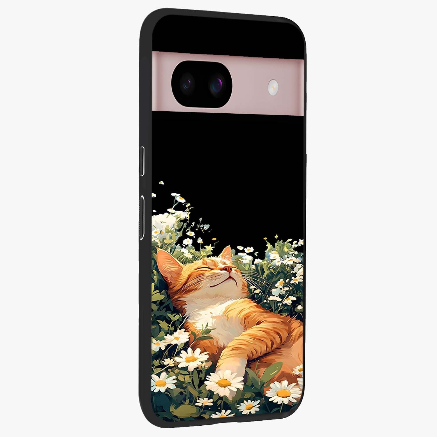 Blissful Bloom Cat Glass Case upright view showcasing charming cat design surrounded by blooming floral elements.