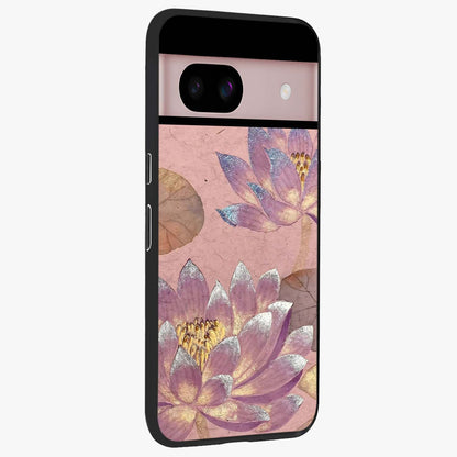 Blossom Mist Lotus Glass Case upright view showcasing graceful lotus flower design with peaceful botanical style.