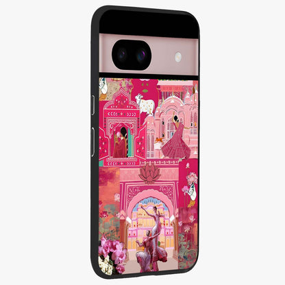 Blossoms of Rajasthan Glass Case upright view showcasing colorful floral design inspired by traditional Indian art.