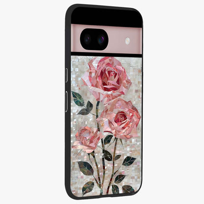 Blush Mosaic Bloom Glass Case upright view showcasing decorative floral mosaic artwork with stylish modern aesthetic.