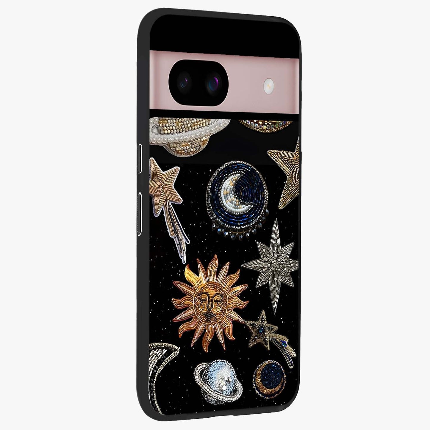 Celestial Gem Constellations Glass Case upright view showcasing cosmic constellation artwork with celestial aesthetic style.