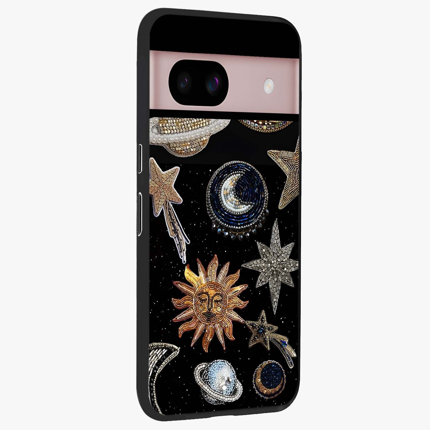 Celestial Gem Constellations Glass Case upright view showcasing cosmic constellation artwork with celestial aesthetic style.