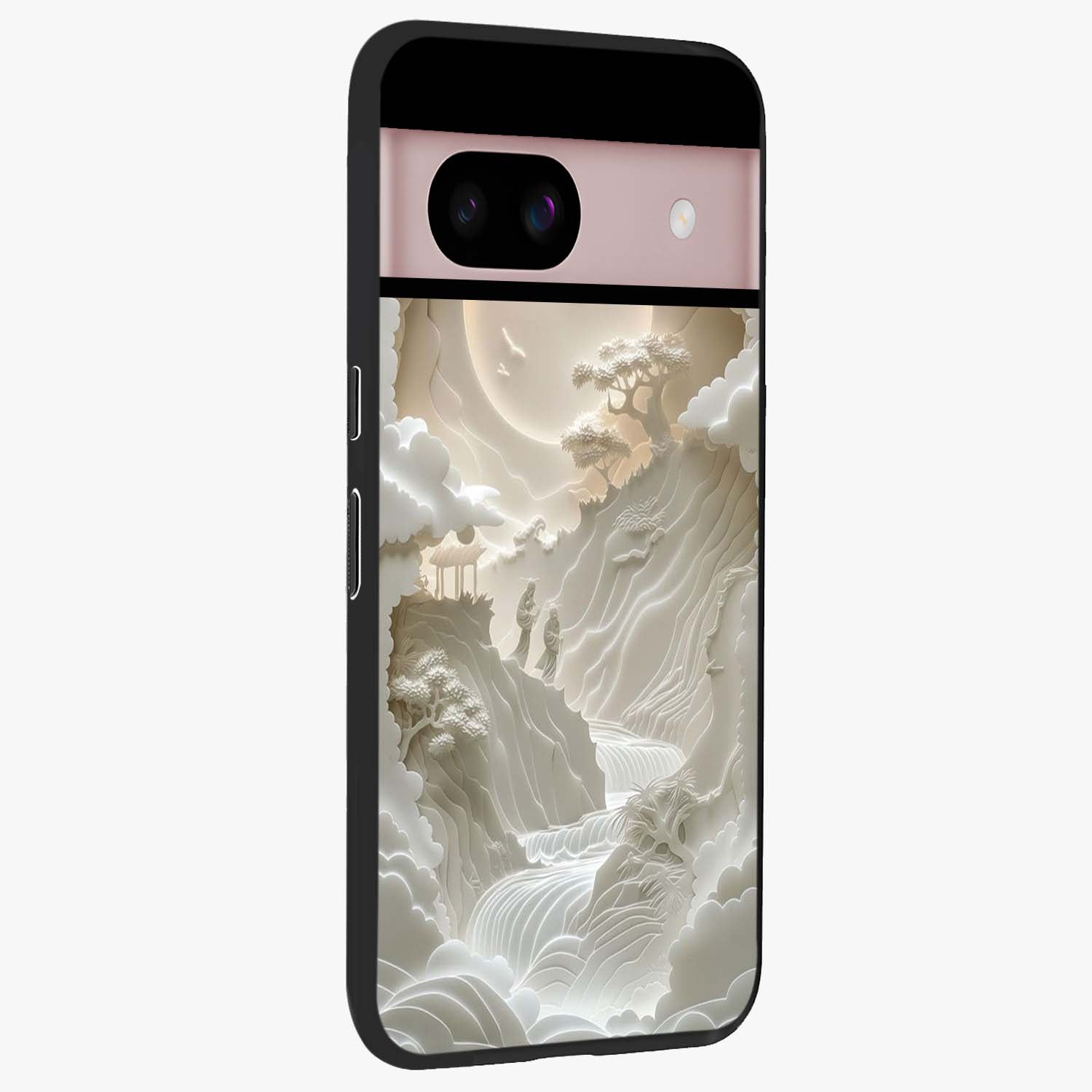 Celestial Origami Glass Case upright view showcasing creative origami artwork with modern celestial style.