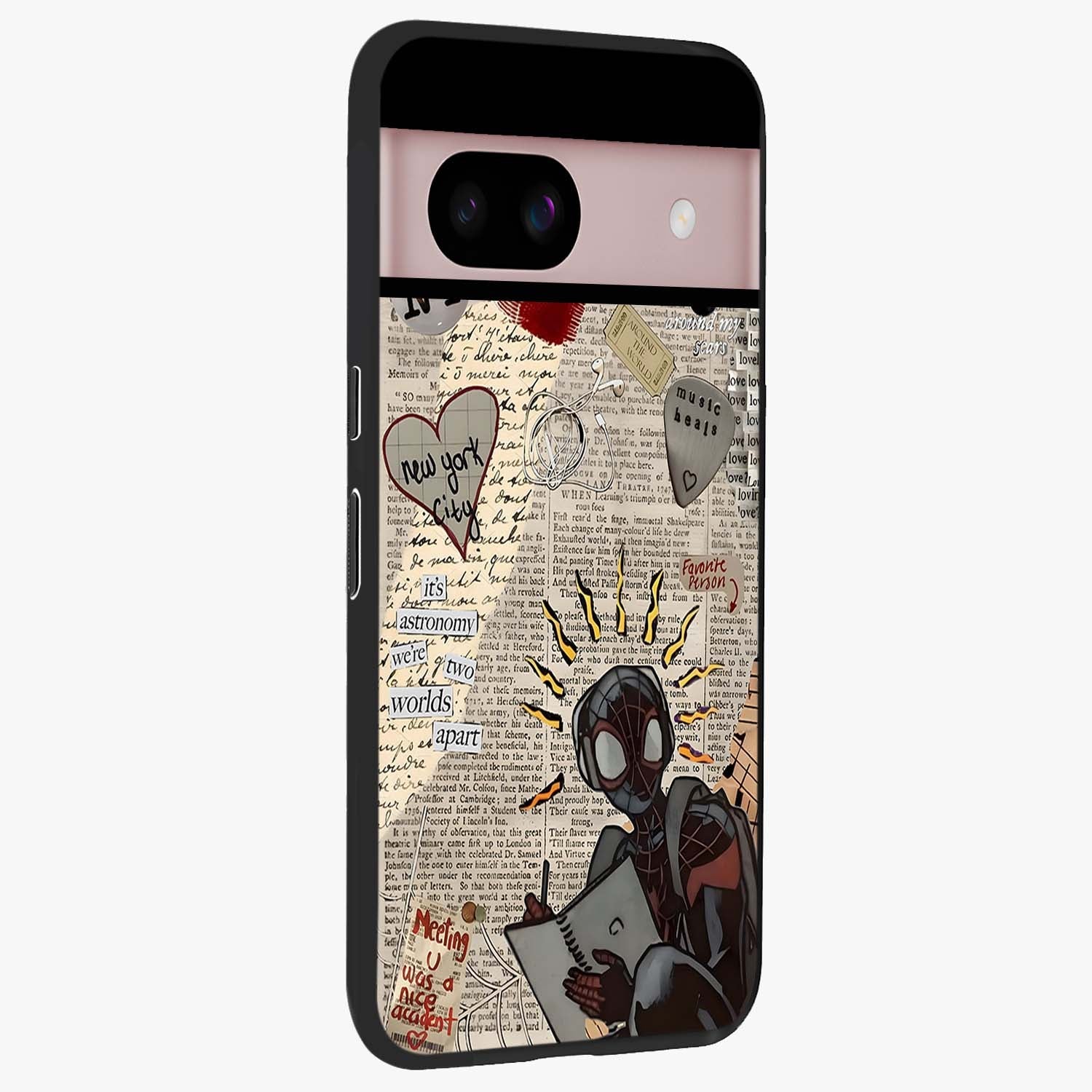 City Dream Sketch Glass Case upright view showcasing urban skyline artwork with stylish hand drawn design.