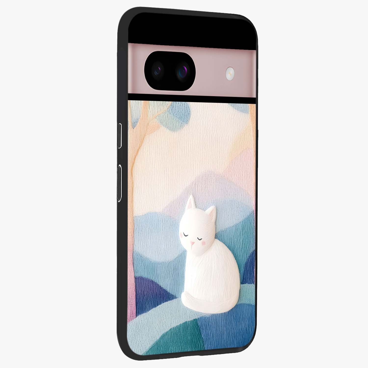 Cotton Dream Cat Glass Case upright view showcasing charming cat artwork with cozy dreamy theme.