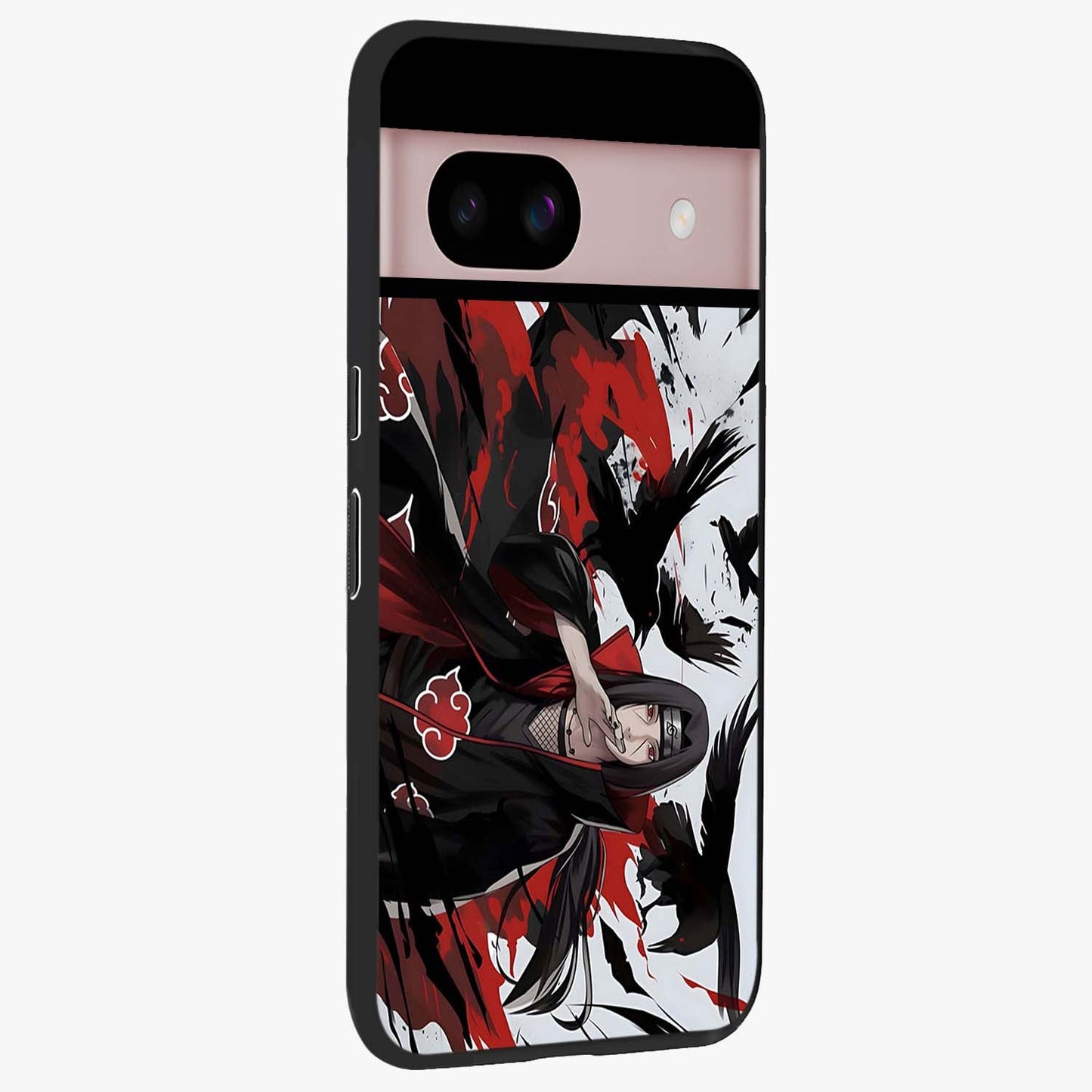 Crimson Crow Illusion Glass Case upright view showcasing striking crow illusion artwork with intense crimson theme.