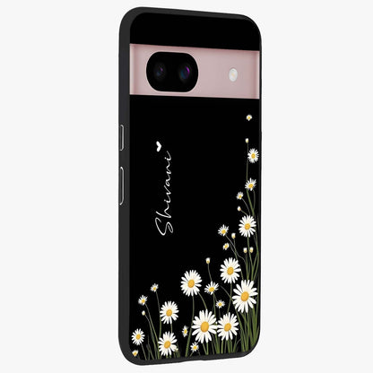 Daisy Cascade Custom Name Glass Case upright view showcasing elegant floral cascade design with personalized aesthetic.