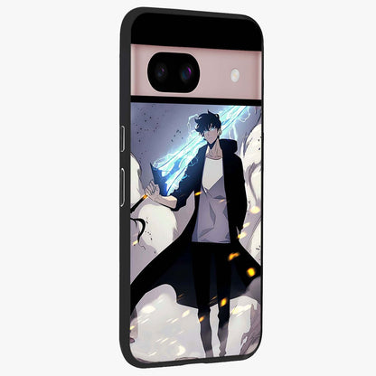 Dark Lightning Anime Warrior Glass Case upright view showcasing dramatic warrior artwork with dark lightning aesthetic.