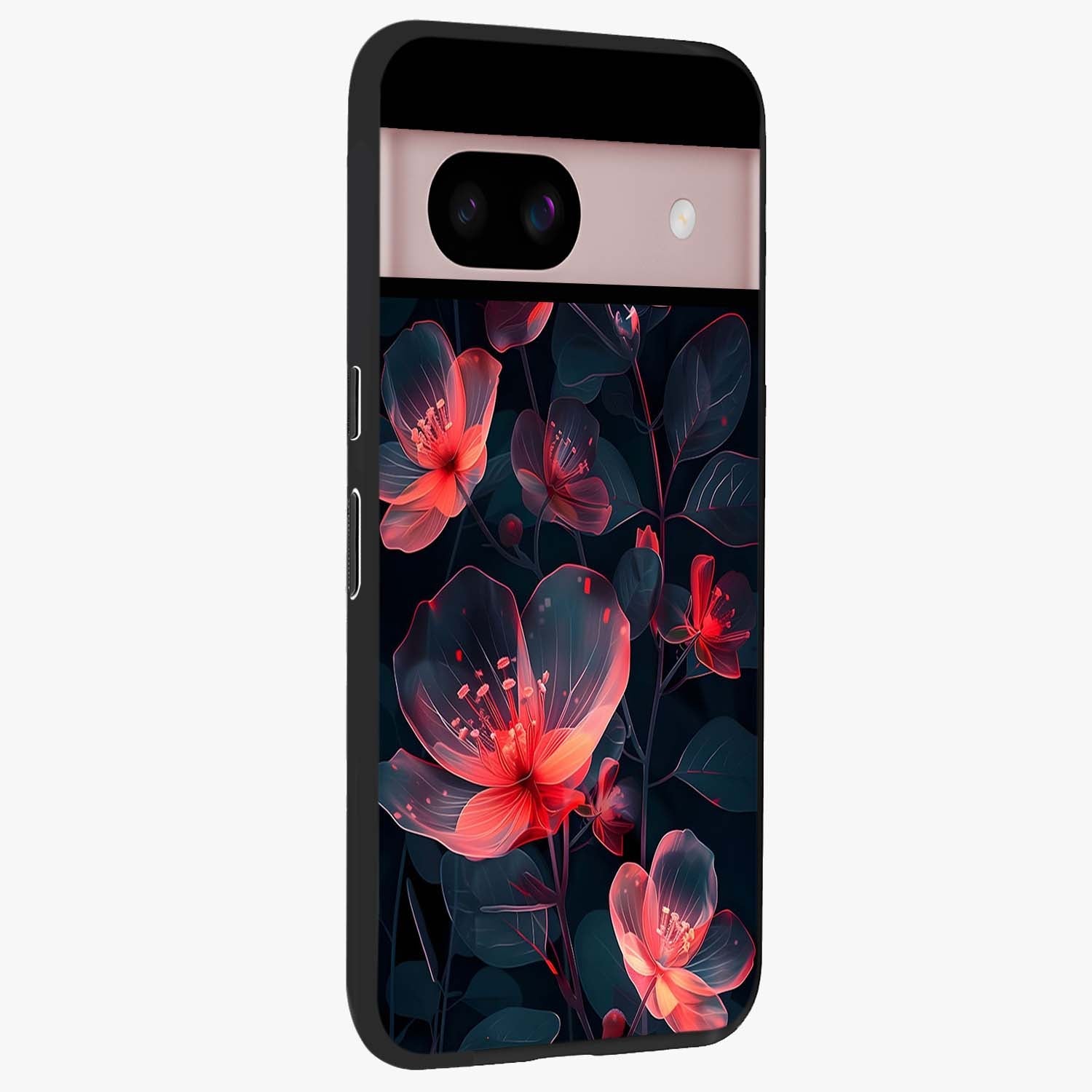 Dark Shade of Flower Glass Case upright view showcasing delicate flower artwork with rich dark floral theme.