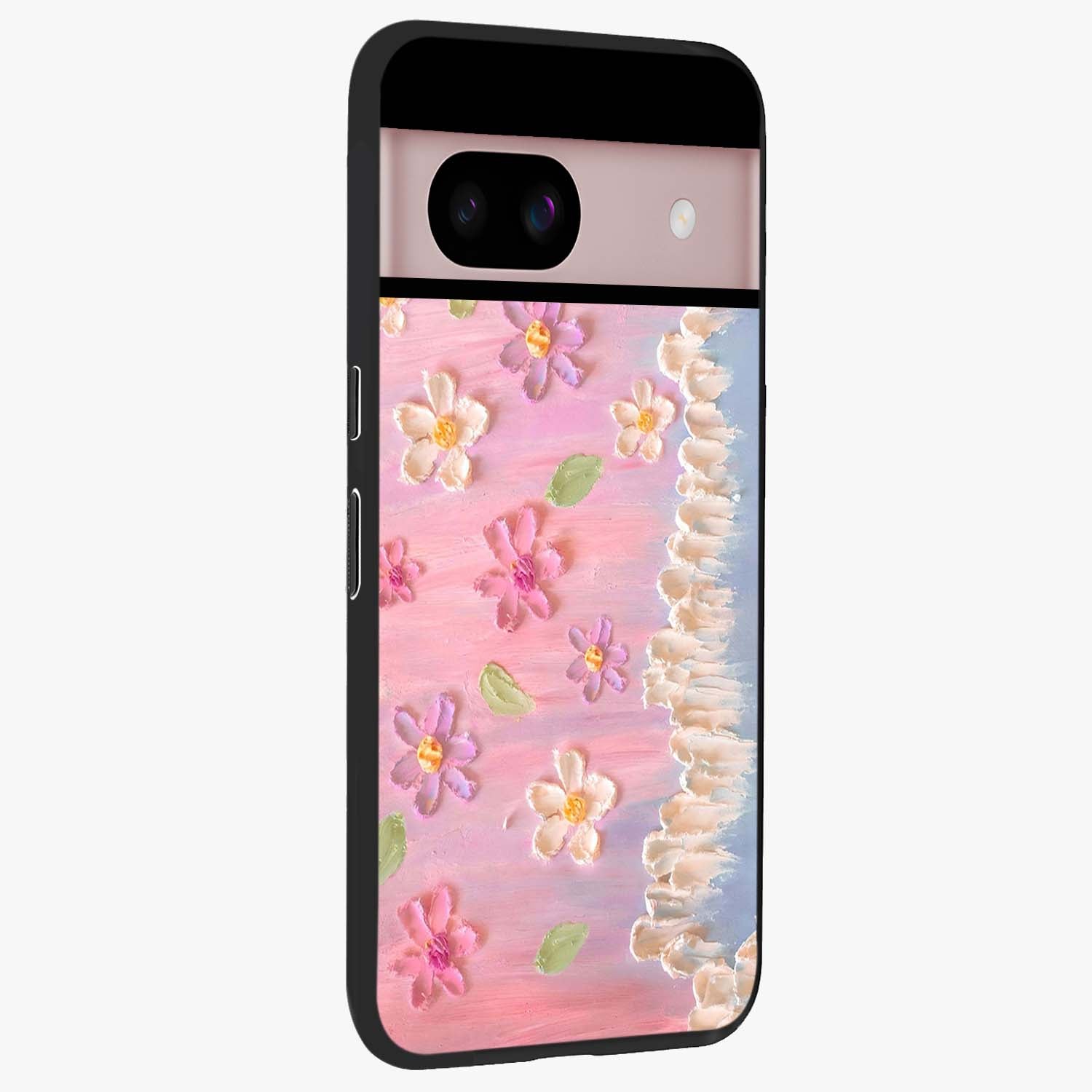 Dreamy Painted Garden Glass Case upright view showcasing vibrant floral garden artwork with artistic nature theme.