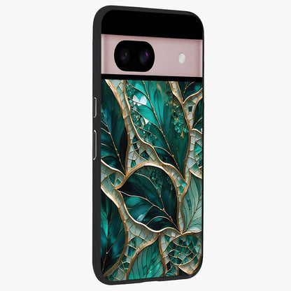 Emerald Leaf Glass Glass Case upright view showcasing fresh green leaf artwork with calming nature inspired style.
