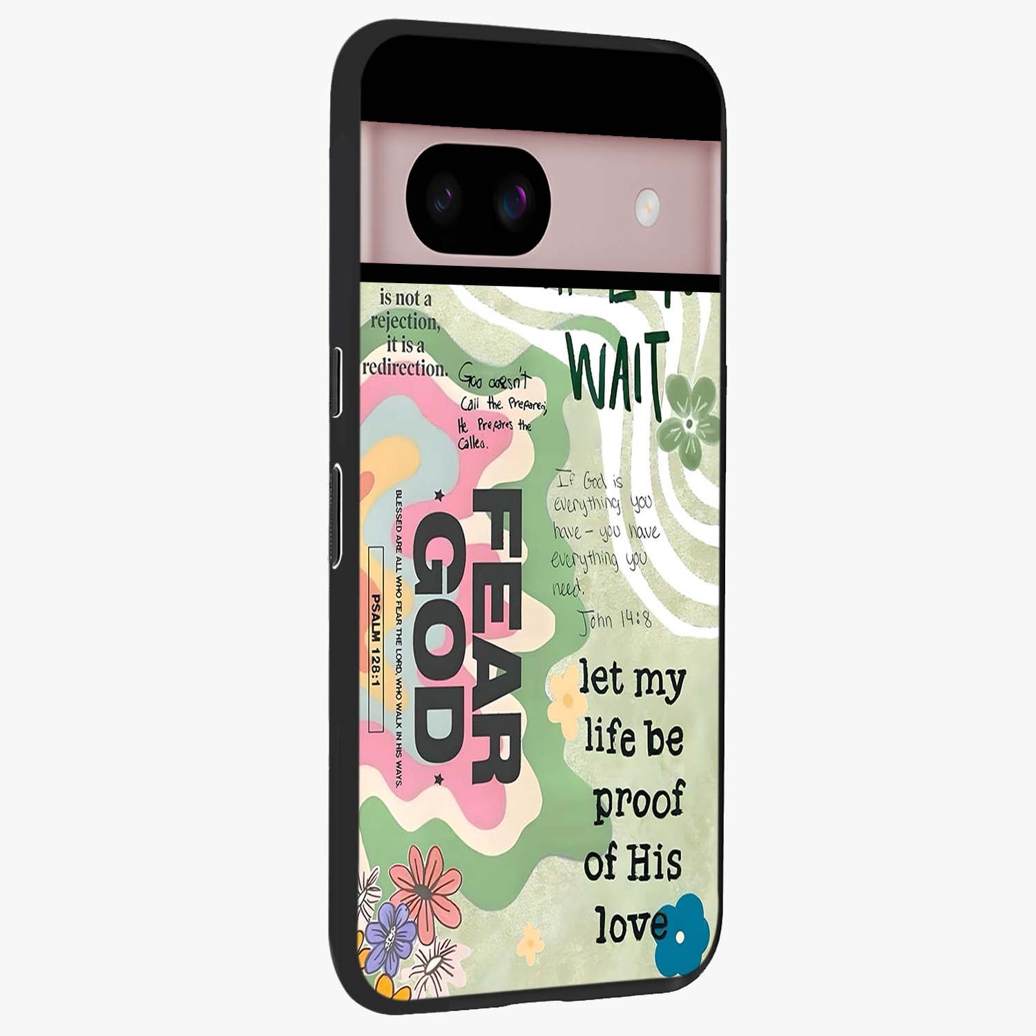 Faith Over Fear Glass Case upright view showcasing bold typography artwork with uplifting motivational theme.