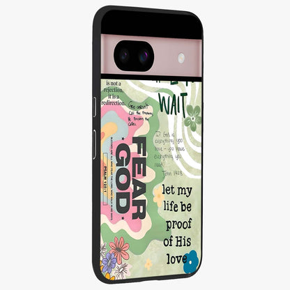 Faith Over Fear Glass Case upright view showcasing bold typography artwork with uplifting motivational theme.