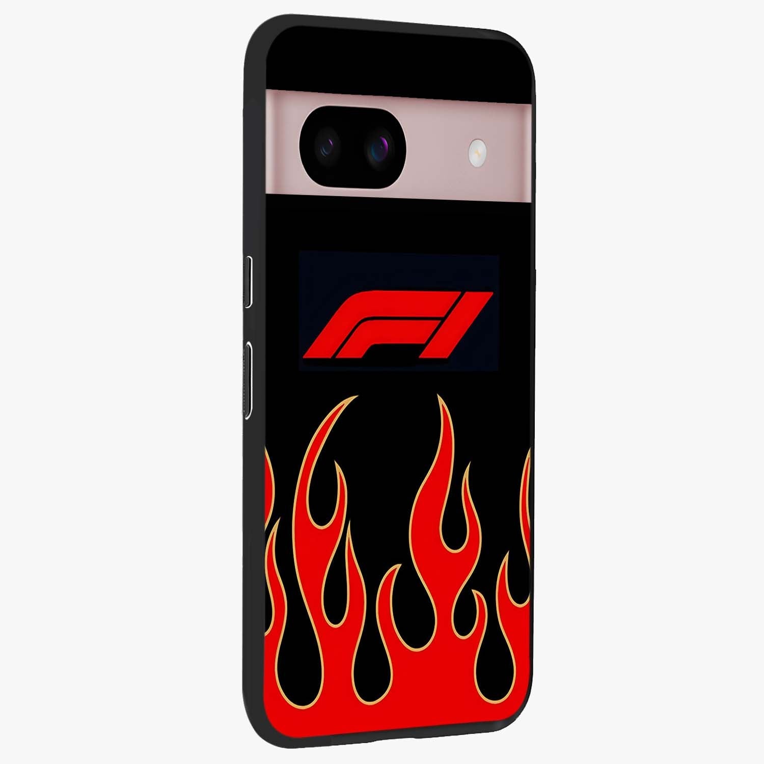 Fire F11 Glass Case upright view showcasing dynamic flame artwork with intense visual theme.