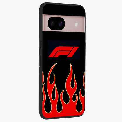 Fire F11 Glass Case upright view showcasing dynamic flame artwork with intense visual theme.