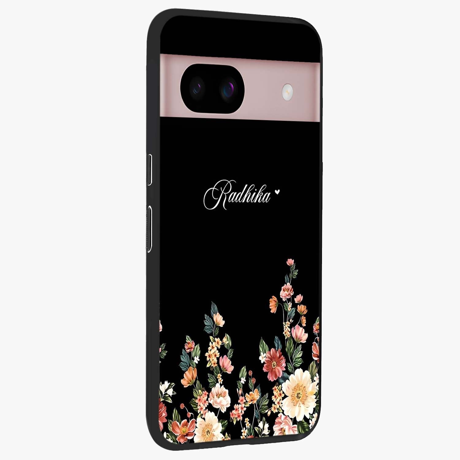 Floral Design With a Custom Personalized Name Glass Case upright view showcasing delicate floral artwork with personalized aesthetic style.