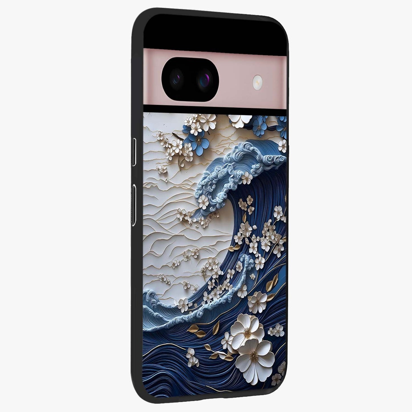 Floral Wave Origami Glass Case upright view showcasing creative floral origami artwork with artistic decorative theme.